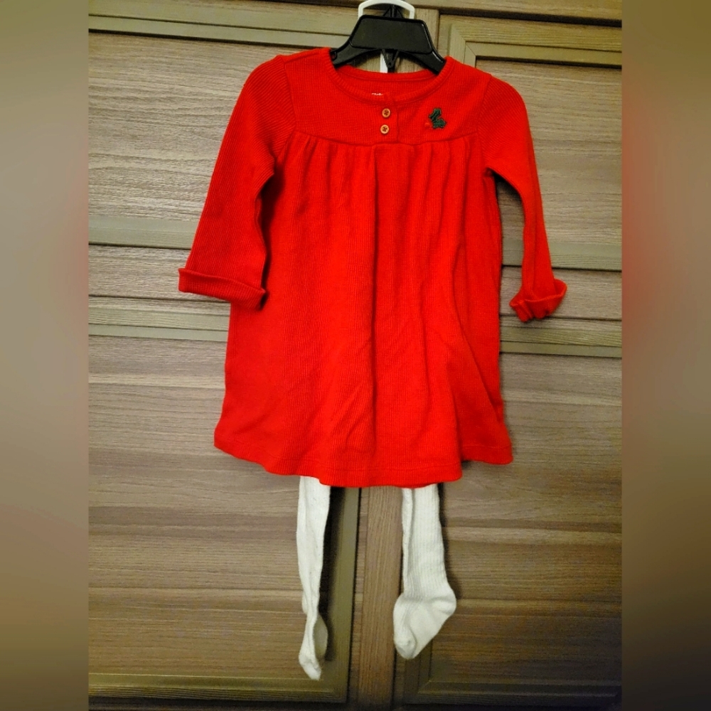 Adorable waffle knit Christmas dress with ribbed tights from Carters girl 24 mos